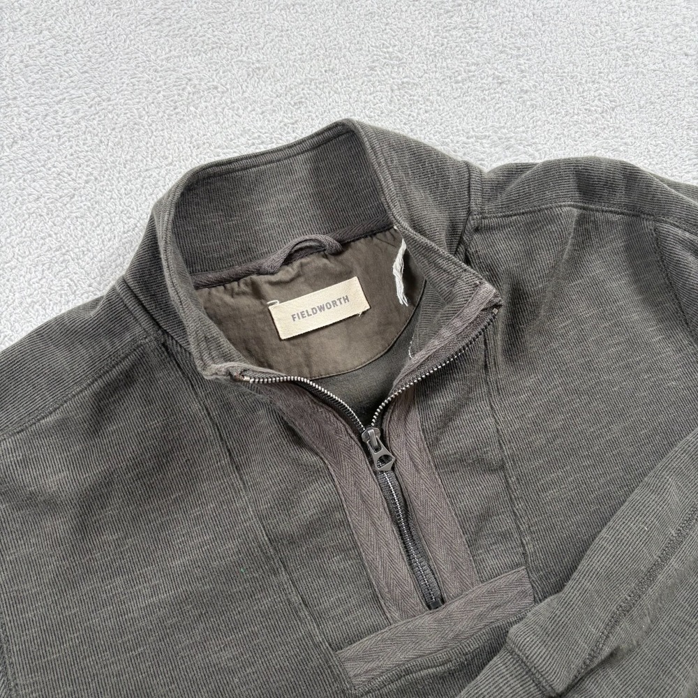 Fieldworth Sweater Mens L Green Cotton Ribbed Quarter Zip Tight Knit‎